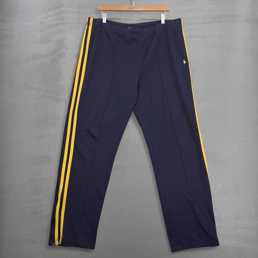 Y2K Polo Sport Track Pants Vintage Navy Blue Yellow Stripe Ankle‎ Zip Large